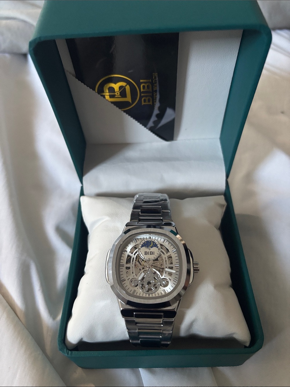 BiBi Silver Skeleton Dial Stainless Steel Men’s Watch